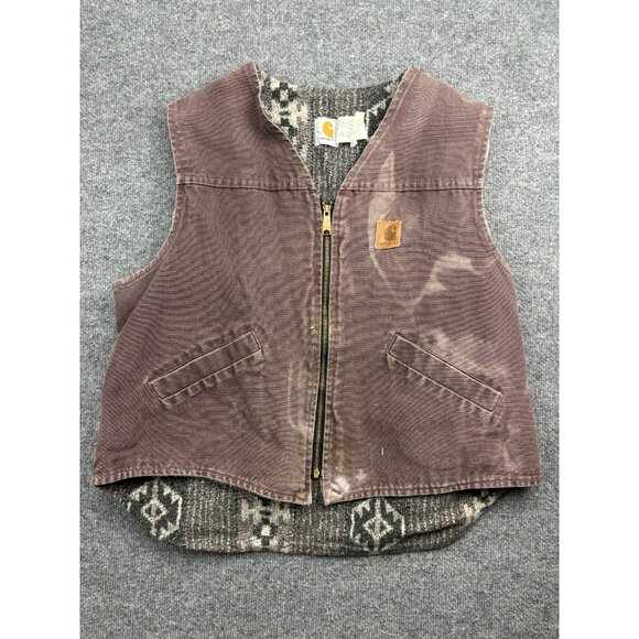 Vintage Carhartt Vest Men's XL Brown Carhartt Fleece Lined Aztec Western Print